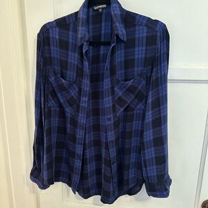 Express blue plaid button up size XS